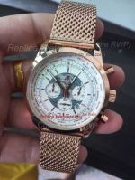Copy Breitling Transocean Rose Gold Mesh Band White Dial